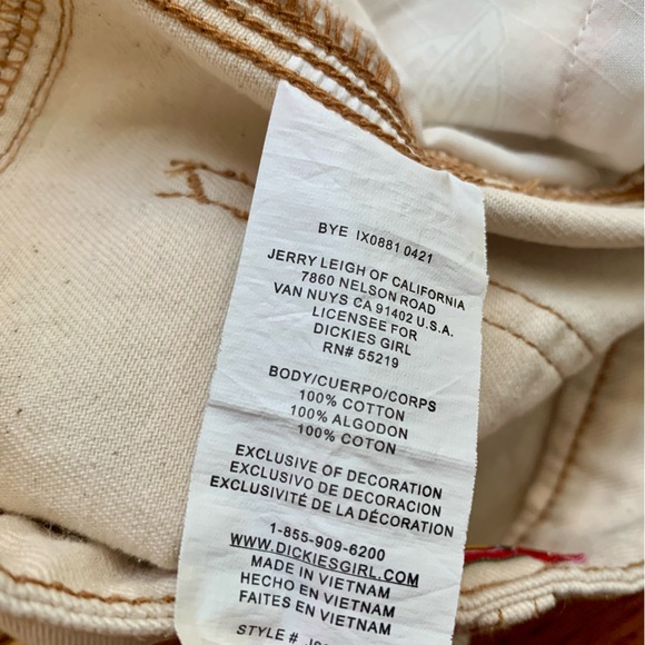 100% Cotton Dickies White Denim Cream Shorts 0 / 24 Jean Utility Loop Women’s - Picture 10 of 10